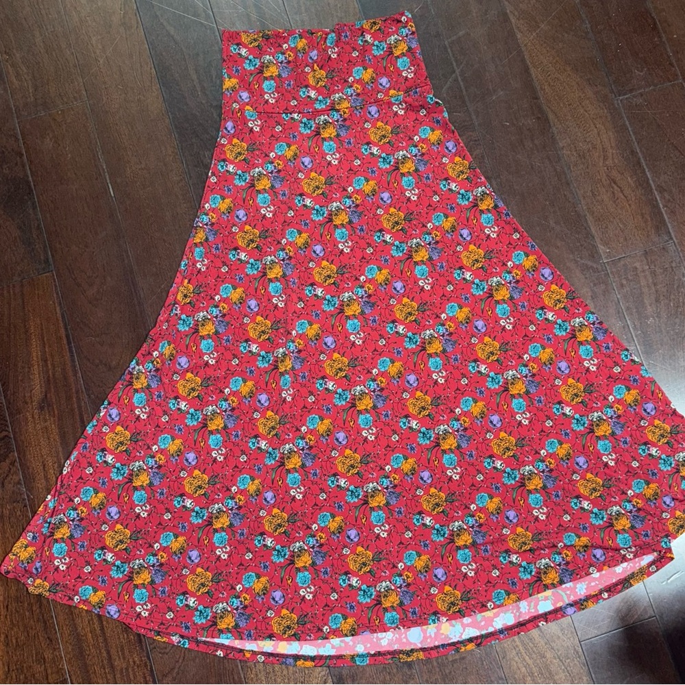 LuLaRoe Red Floral Maxi Skirt